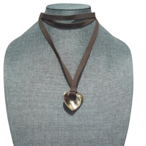 Jewelry - Large Statement Leather & Gold-Tone Heart Necklace – Double Strand Cord